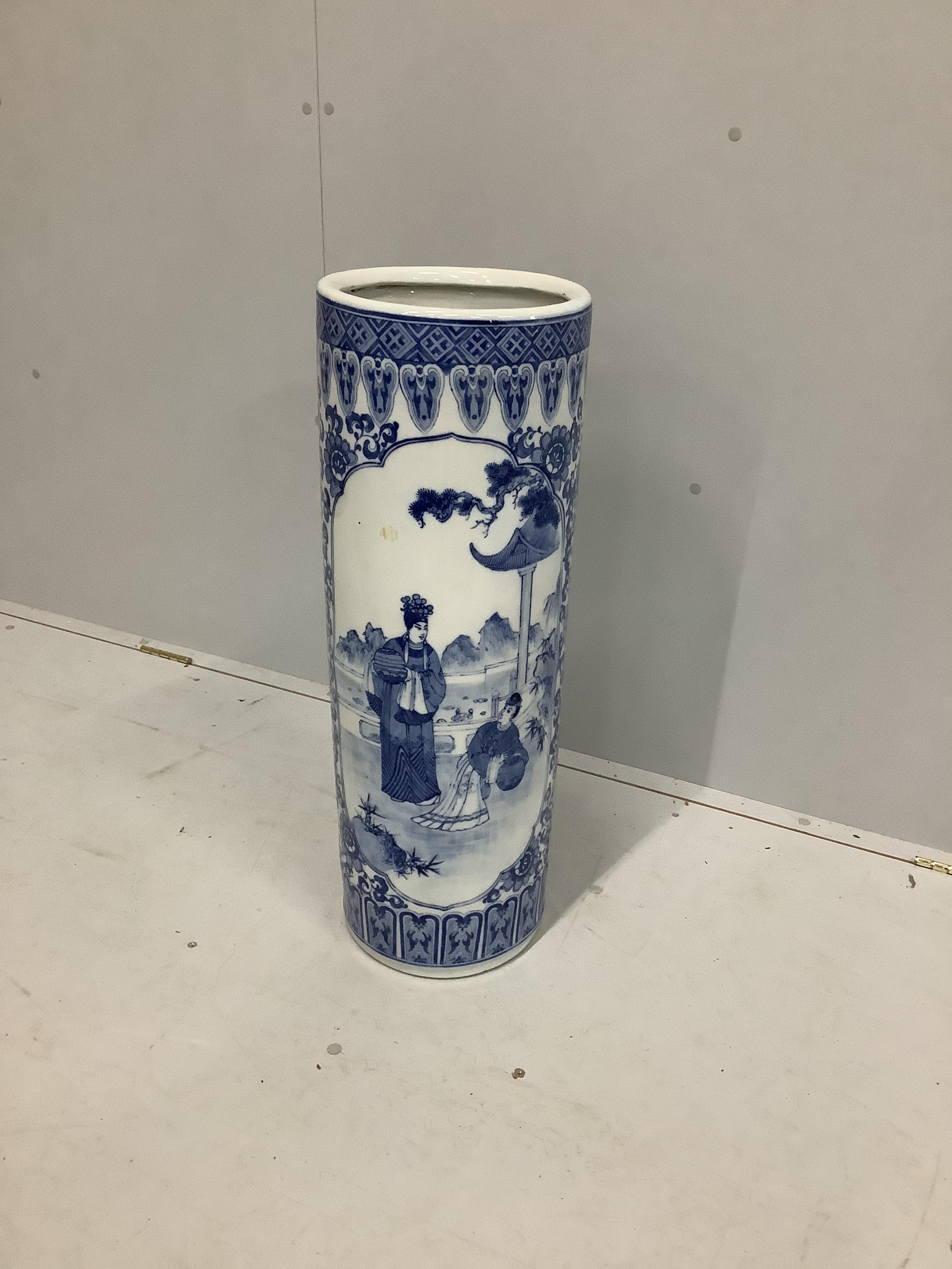 A modern Chinese blue and white stick stand, height 77cm